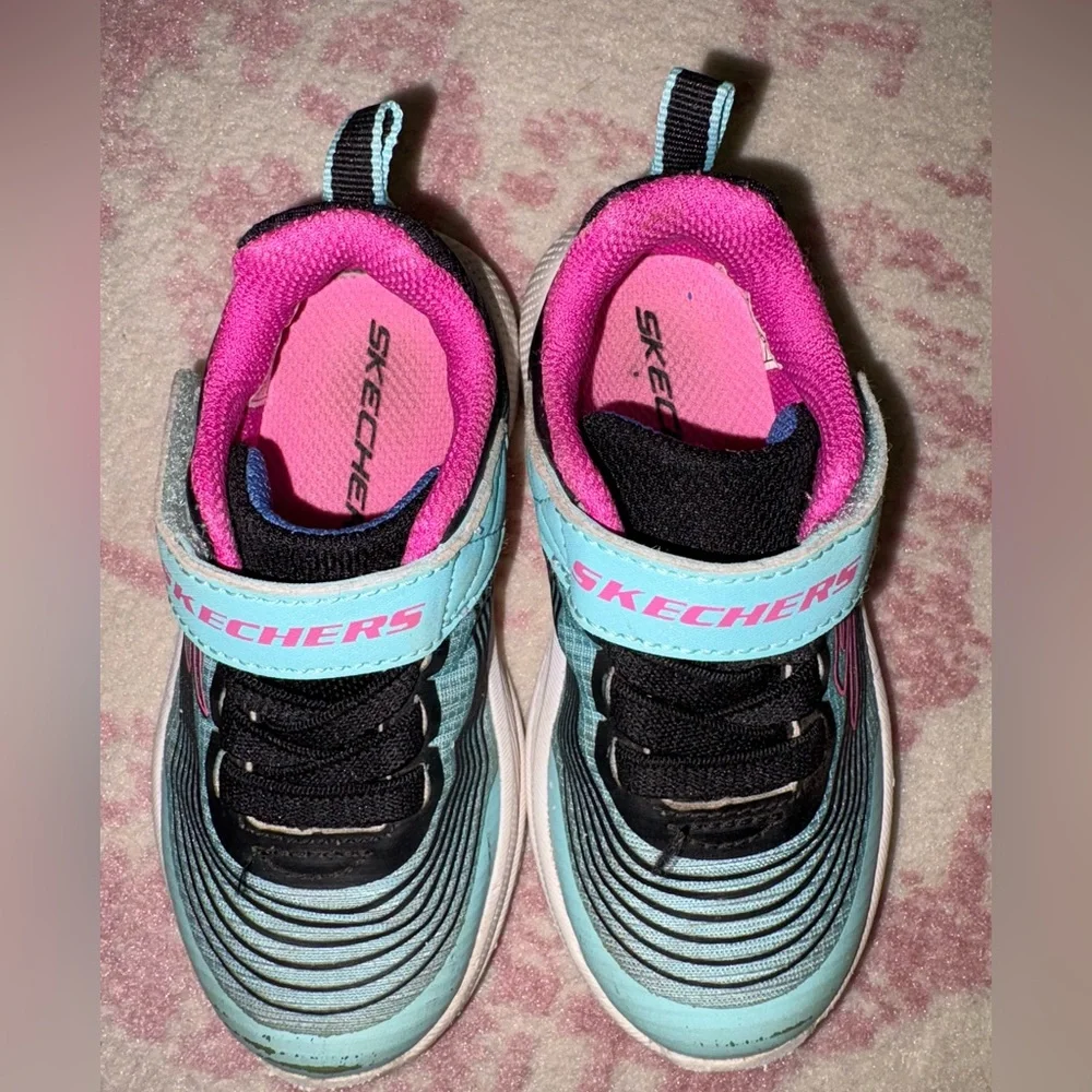 Skechers Microspec Advance Sneakers Aqua & Pink Toddler Girl size 7